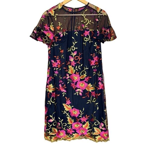 Trina Turk navy embroidery sheer dress size 4 new - Picture 1 of 11